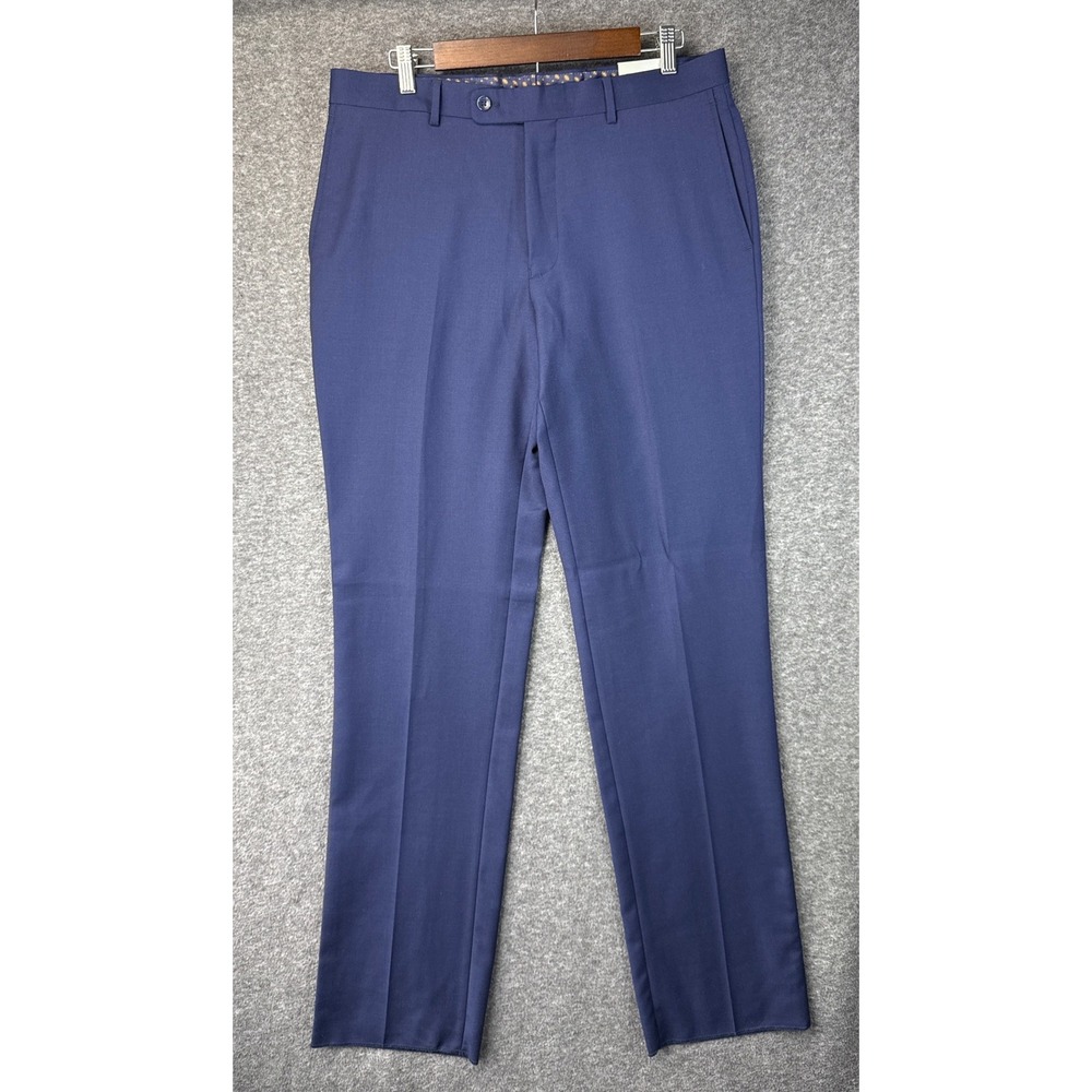 Bachrach Fernando FF Navy Blue 100% Wool Modern Fit Dress Pants Mens 34 NWT $128